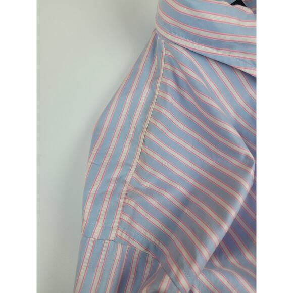 Lands End Mens Super Fine 2-Ply Yarn Striped Pink Blue Button Up Size 17/37 Tall - Picture 4 of 13